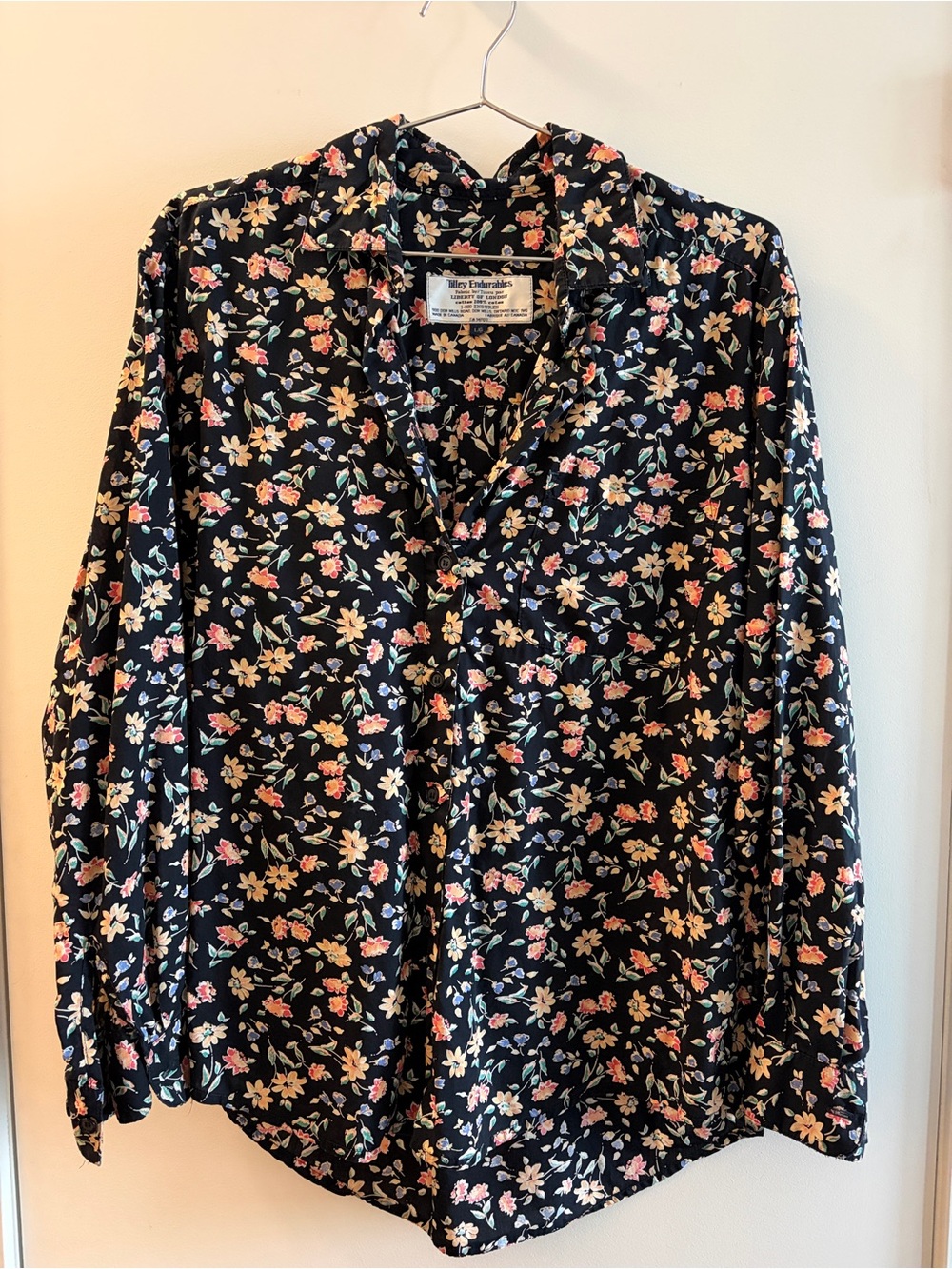 Vintage Liberty of London Tilley Endurables Long Sleeve Black Pink floral print